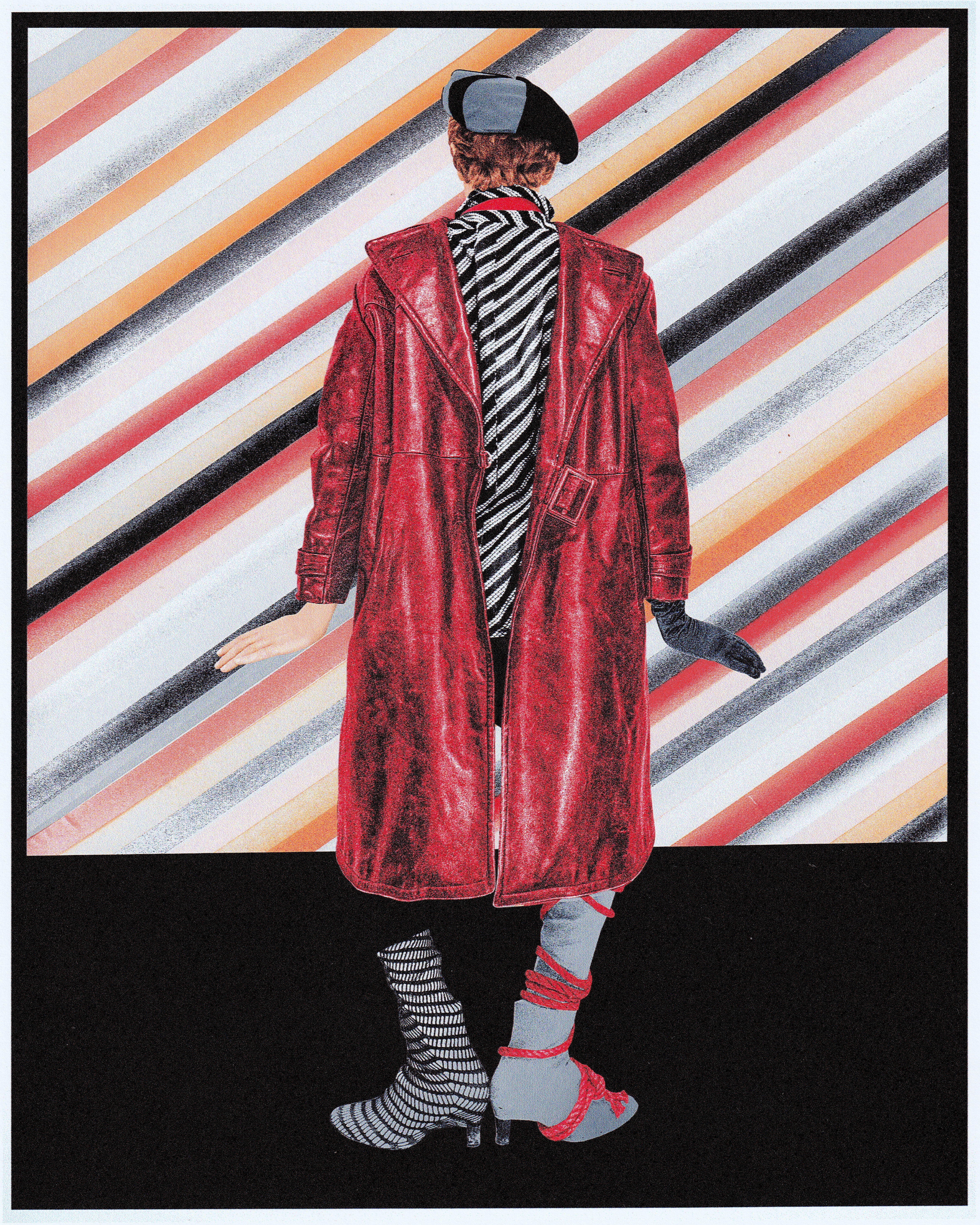 Figure in Roman's red theater coat from behind